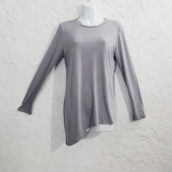 LNA grey log sleeve asymmetrical hem side tie stretchy top size Medium - Picture 3 of 10